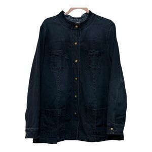 J.Jill Blue Denim Chore Coat Jacket Geometric Lined Utility Womens‎